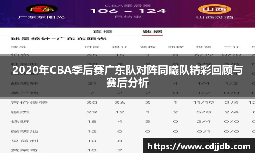 2020年CBA季后赛广东队对阵同曦队精彩回顾与赛后分析